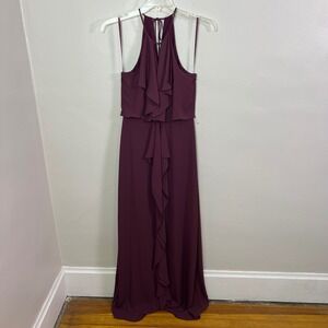 NWT-BCBGMAXAZRIA Janisa Halter Ruffle Maxi Gown Venetian Rose Purple XXS